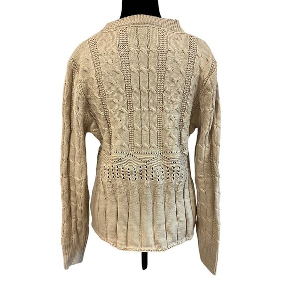 Cream Cable Knit Size Large Cottagecore Sweater Cozy Fisherman Knit - Picture 6 of 12